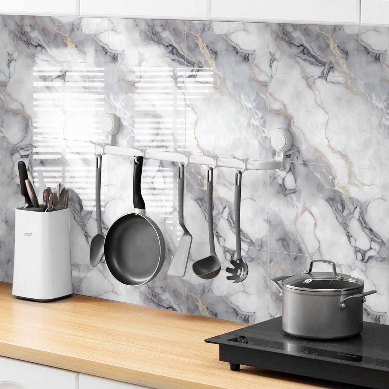 Chejiaye 10pcs Marble Peel and Stick Backsplash Waterproof Washroom Wall Panels, Peel and Stick Tile, PVC Foam Wall Panels for Kitchen,Bathroom,Living Room,Blue and Gold(Not Real Tile,11.8" x 11.8")
