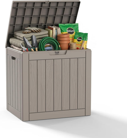 DRATO 35 Gallon Outdoor Storage Box Waterproof, Resin Small Deck Box for Patio Furniture Bench, Pool Garden Tools, Weatherproof Outside Storage Bin for Backyard Porch (Black, 35 Gallon)