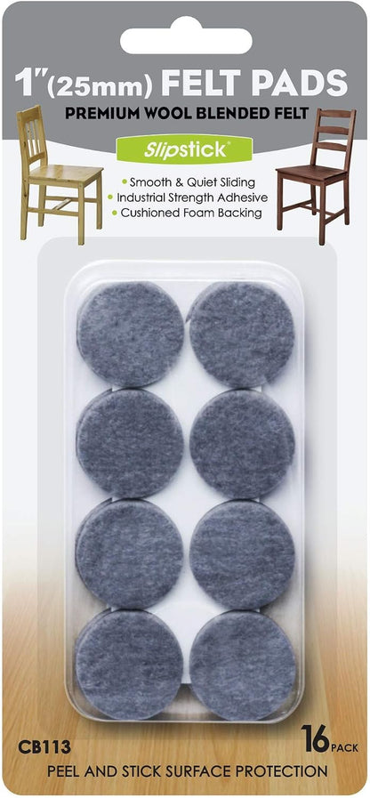 Slipstick Premium Wool Felt Furniture Pads/Floor Protectors (1 Inch Round Value Pack) Includes 40 Heavy-Duty Felt Chair Leg Pads with Self-Stick Adhesive, Gray, CB115