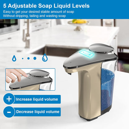 PZOTRUF Automatic Soap Dispenser, Touchless Dish Soap Dispenser 17oz/500ml with Infrared Sensor, 5 Adjustable Soap Dispensing Levels, Liquid Hand Dispenser for Bathroom Kitchen Sink (Silver)
