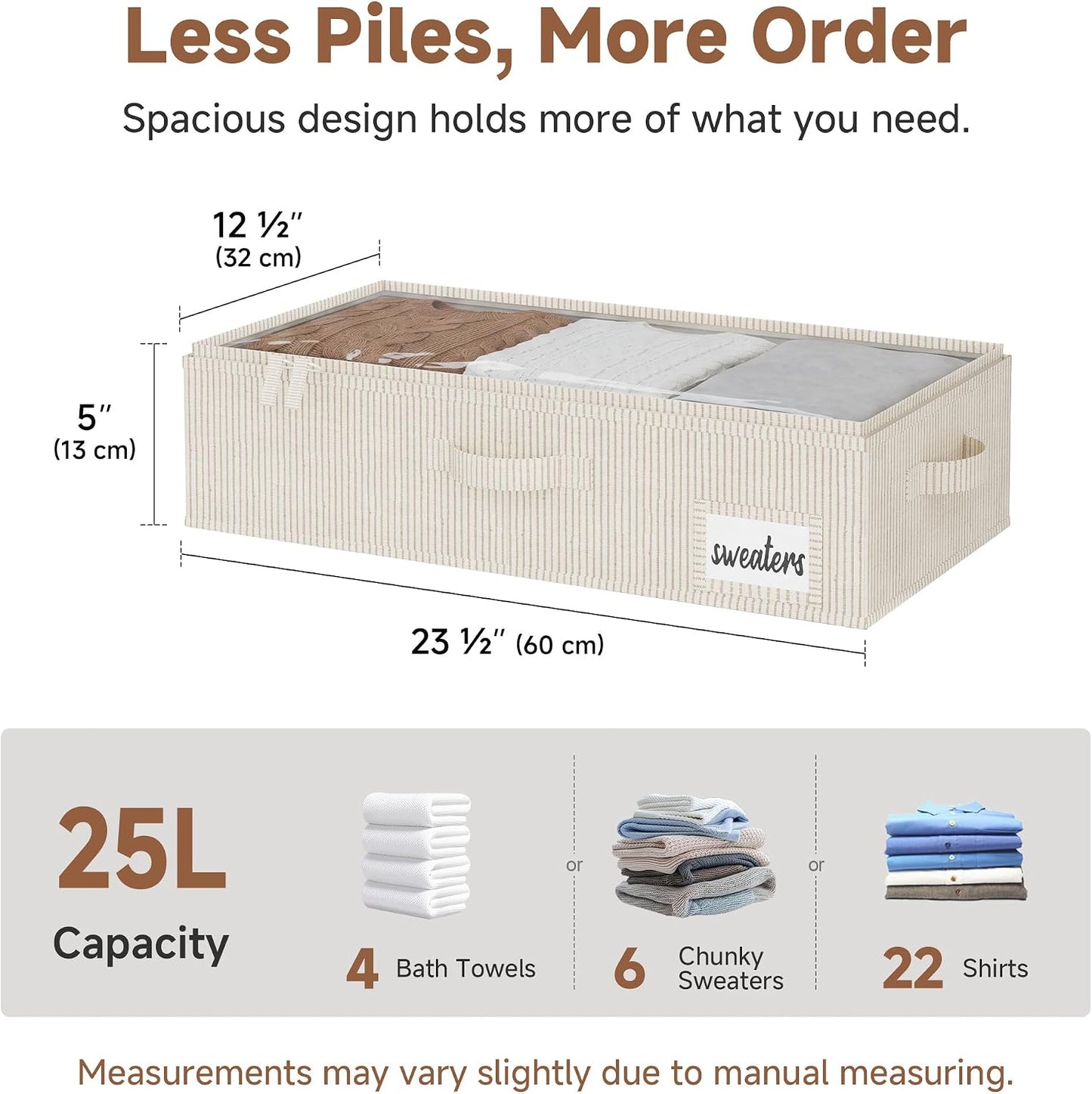 StorageWorks Large Under Bed Storage Containers with Handles and Label Holder, 2 Pack Ultra-thick Fabric Underbed Bins, Closet Organizer for Clothes, Blankets, Sweater