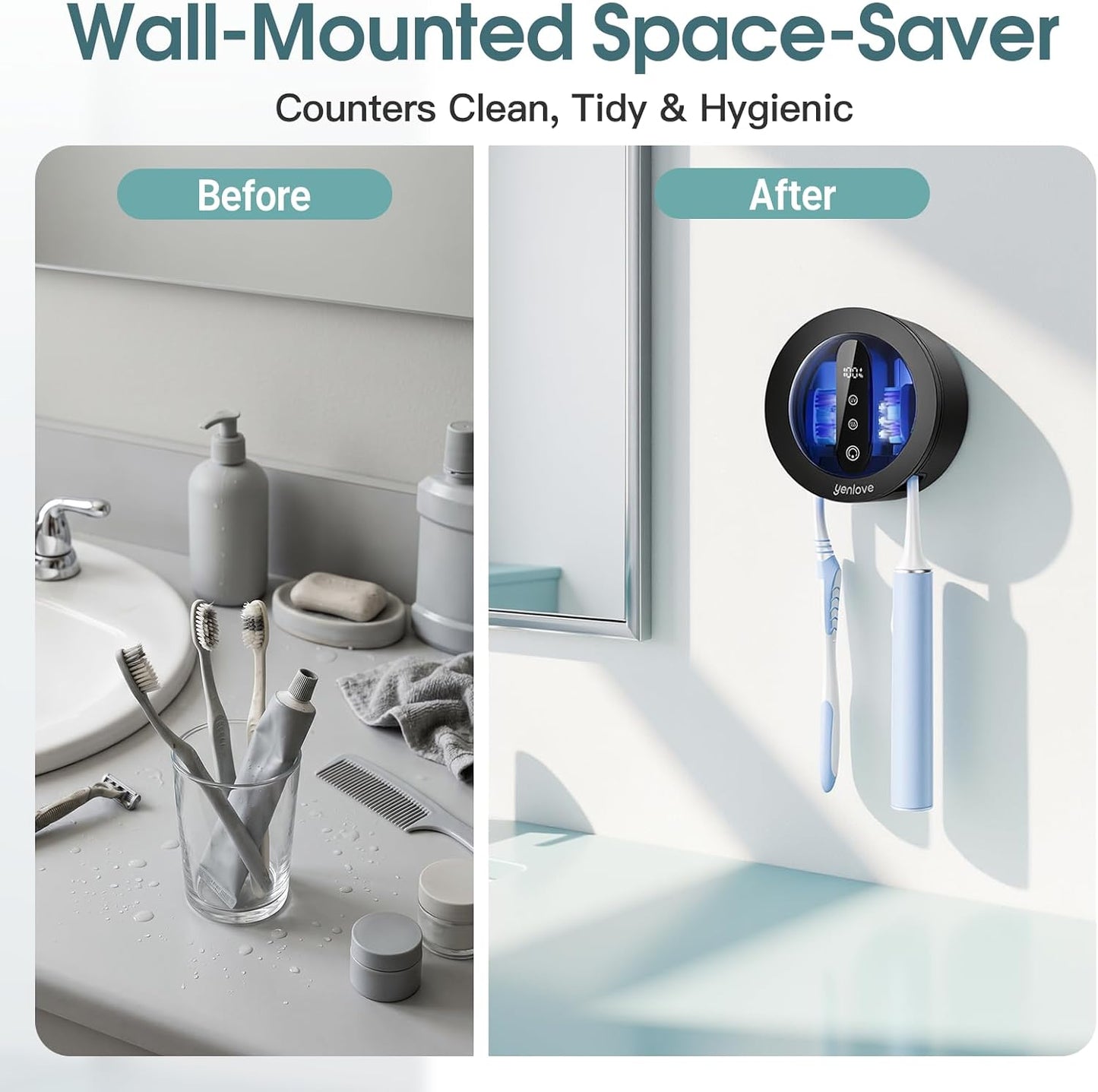 Upgraded Toothbrush Holder with UV & Heated Drying, Smart Tooth brush Holder for Bathroom Accessories, Wall Mounted Toothbrush Organizer Fits Manual and Electric Toothbrushes for Home & Travel