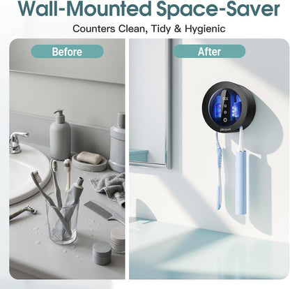Upgraded Toothbrush Holder with UV & Heated Drying, Smart Tooth brush Holder for Bathroom Accessories, Wall Mounted Toothbrush Organizer Fits Manual and Electric Toothbrushes for Home & Travel