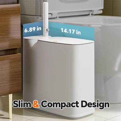 White Plastic Mini Trash Can, Toilet Cleaner Stick, Toilet Brush Holder, 36 Refills, 2-Gallon Trash Can with Pop-Out Lid, Suitable for Bathrooms and Small Toilets.