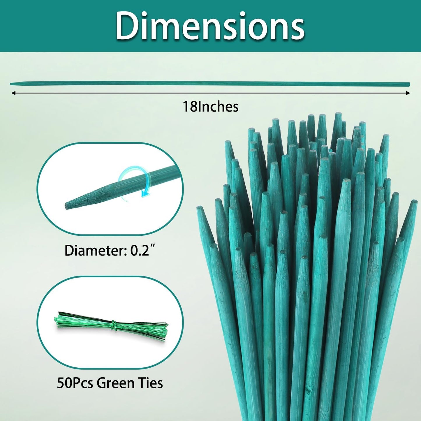 Garden Wood Plant Stakes Green Bamboo Sticks,HAINANSTRY Sturdy Floral Plant Support Stakes Wooden,Wooden Sign Posting Garden Sticks(25 Pack 18 Inches)