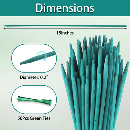 Garden Wood Plant Stakes Green Bamboo Sticks,HAINANSTRY Sturdy Floral Plant Support Stakes Wooden,Wooden Sign Posting Garden Sticks(25 Pack 18 Inches)