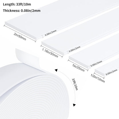 Weather Stripping Door Seal White,1/2Inch Wide X 1/4 Inch Thick,Air Conditioner Window Seal,Self Adhesive Foam Tape High Density Foam Sealing Strip,Soundproof Foam Tape Roll,Total 16.4 Feet Long