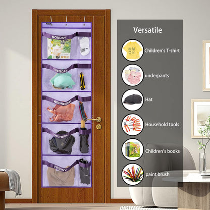 Weekly Kids Clothes Organizer Day of Week School Clothing Storage Monday to Friday Hanging Closet Organizer (GREY)