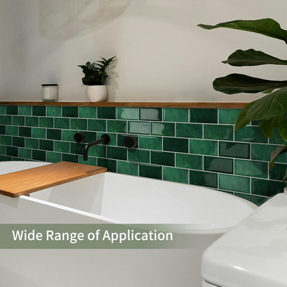 10-Sheet Thick Peel and Stick Kitchen Backsplash Tiles(Green,12"×12") | 3D Subway Waterproof Self-Adhesive Wall Tile Stick on Backsplash for Kitchen and Bathroom