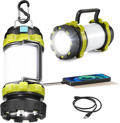 2 Pack LED Camping Lantern Flashlight Rechargeable, Consciot Portable Torch with 6 Light Modes, 3600mAh Power Bank, IPX4 Waterproof, USB C, Camping Lights for Hurricane, Emergency, Survival Kits