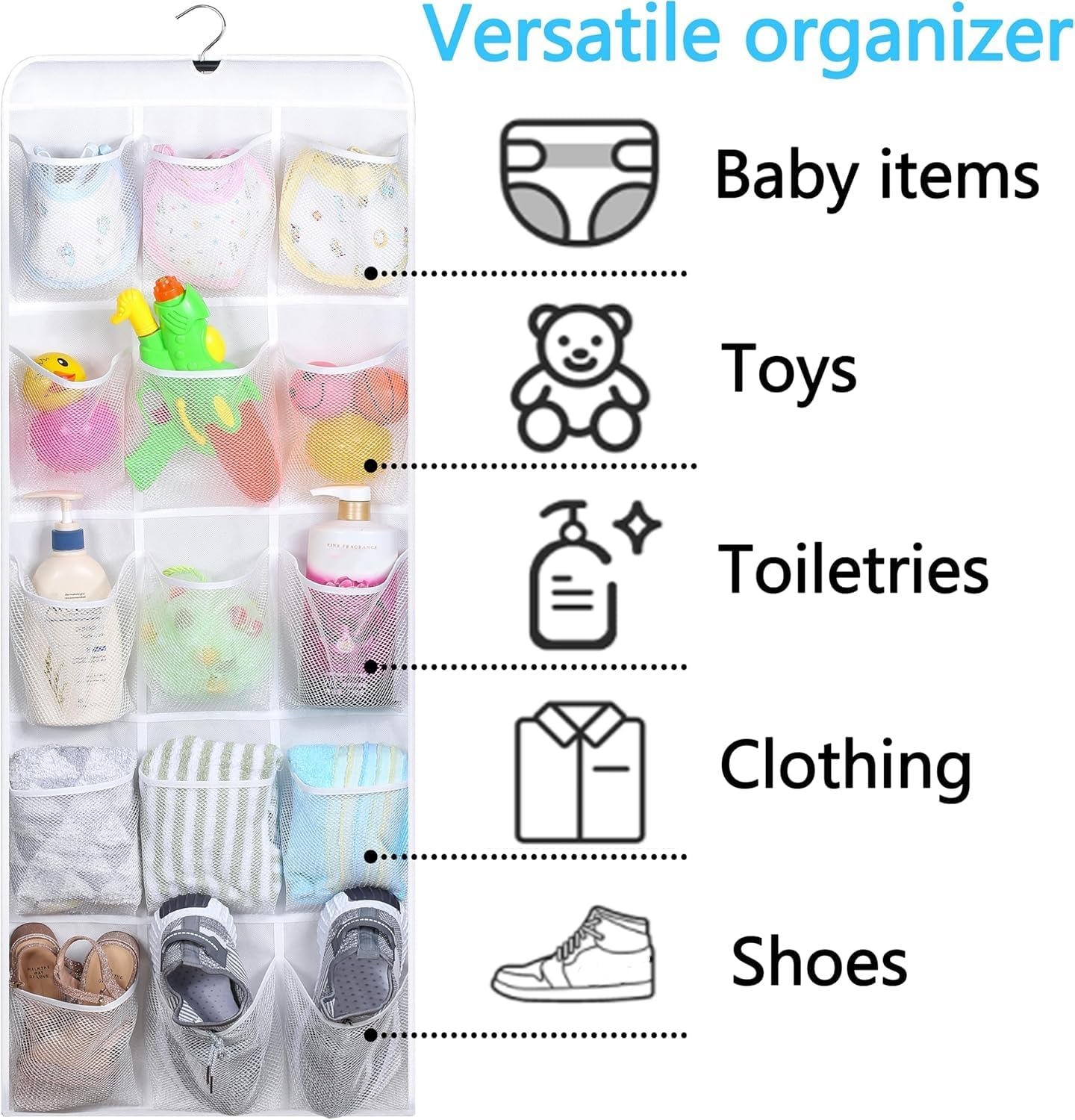 MISSLO 30 Large Pockets Dual Sided Hanging Shoe Organizer for Closet with Rotating Hanger Hanging Shoe Shelves, Grey