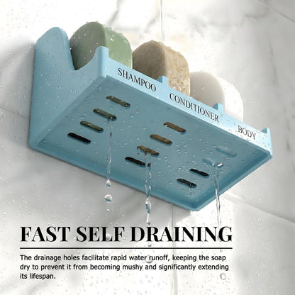 Soap Holder for Shower Wall, 3-Compartment Soap Dish for Shampoo, Conditioner and Body Soap, Fast Draining & Rust-Proof & Heavy Duty, Ultra-Strong Adhesive for Long-Term Bathroom Use & Freestanding