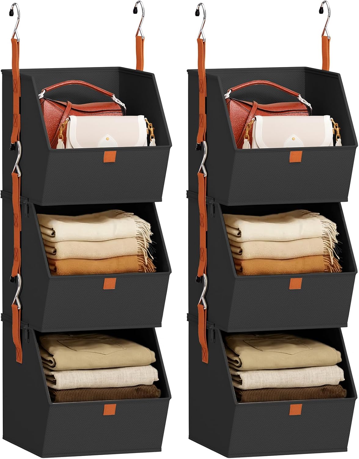 Homsorout Hanging Closet Organizer 4 Tier - Clothes Hanging Shelves, Space-Saving Closet System, Fabric Storage Bins Bedroom Organization, Collapsible Baskets for Home, Dorm, Rv, Beige