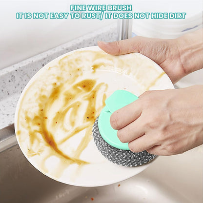 Dish Scrubber - Non Scratch Short Handle Brush for Cleaning | Durable Nylon Fiber with Soft Ball Pad, Stain Removing Scouring Tool, Easy Grip Handle for Pots, Pans, Grill, Sink, Kitchen Household Use