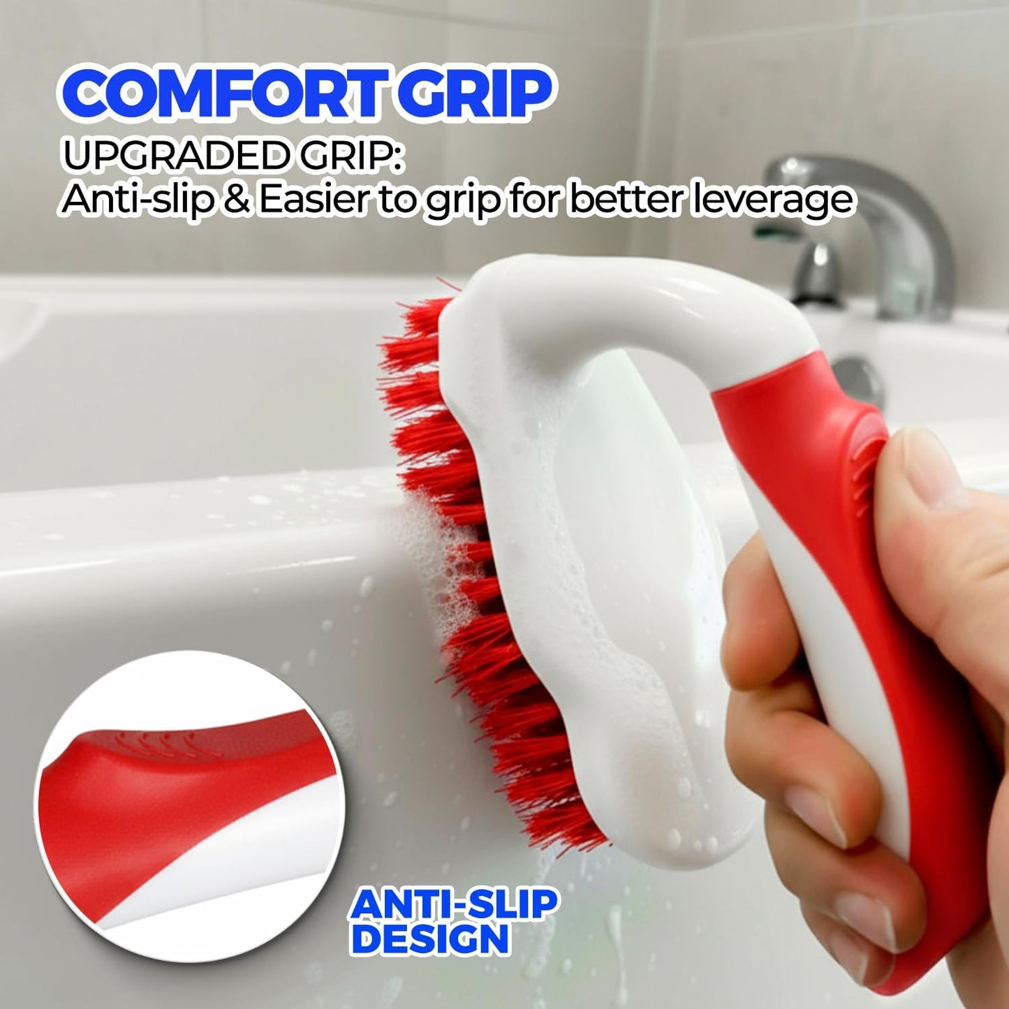 Scrub Brush - 6 Pack, Scrub Brushes for Cleaning, Heavy-Duty Scrub Brush, Stiff Bristles Cleaning Brush, for Kitchen, Bathtub, Floor and Wall Surfaces, Grey