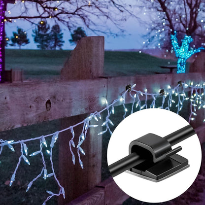 Maitys 60 Pcs Adhesive Cable Wire Clips Outdoor, Christmas Light Clips Cable Management Cord Holder Organizer for Fairy String Light Under Desk, Wall, Car, TV PC Ethernet(Large,Clear)