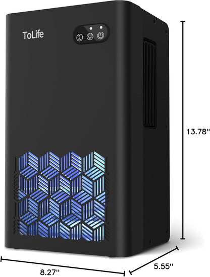 ToLife Dehumidifier for Home 95 OZ Water Tank, 1000 sq.ft Dehumidifiers for Basement Bedroom Bathroom with Auto Shut Off 7 Colors LED Light, Grey