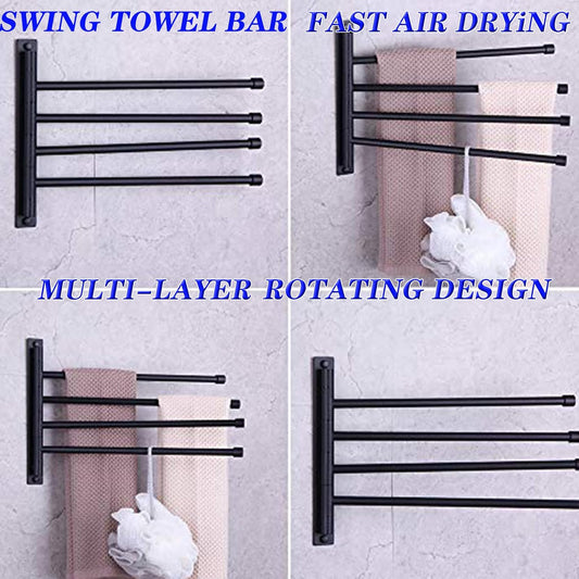 GERZWY Wall Mount Bath Towel Rack with 4 Arms Stainless Steel Bathroom Swing Arm Towel Bars Organizer, White