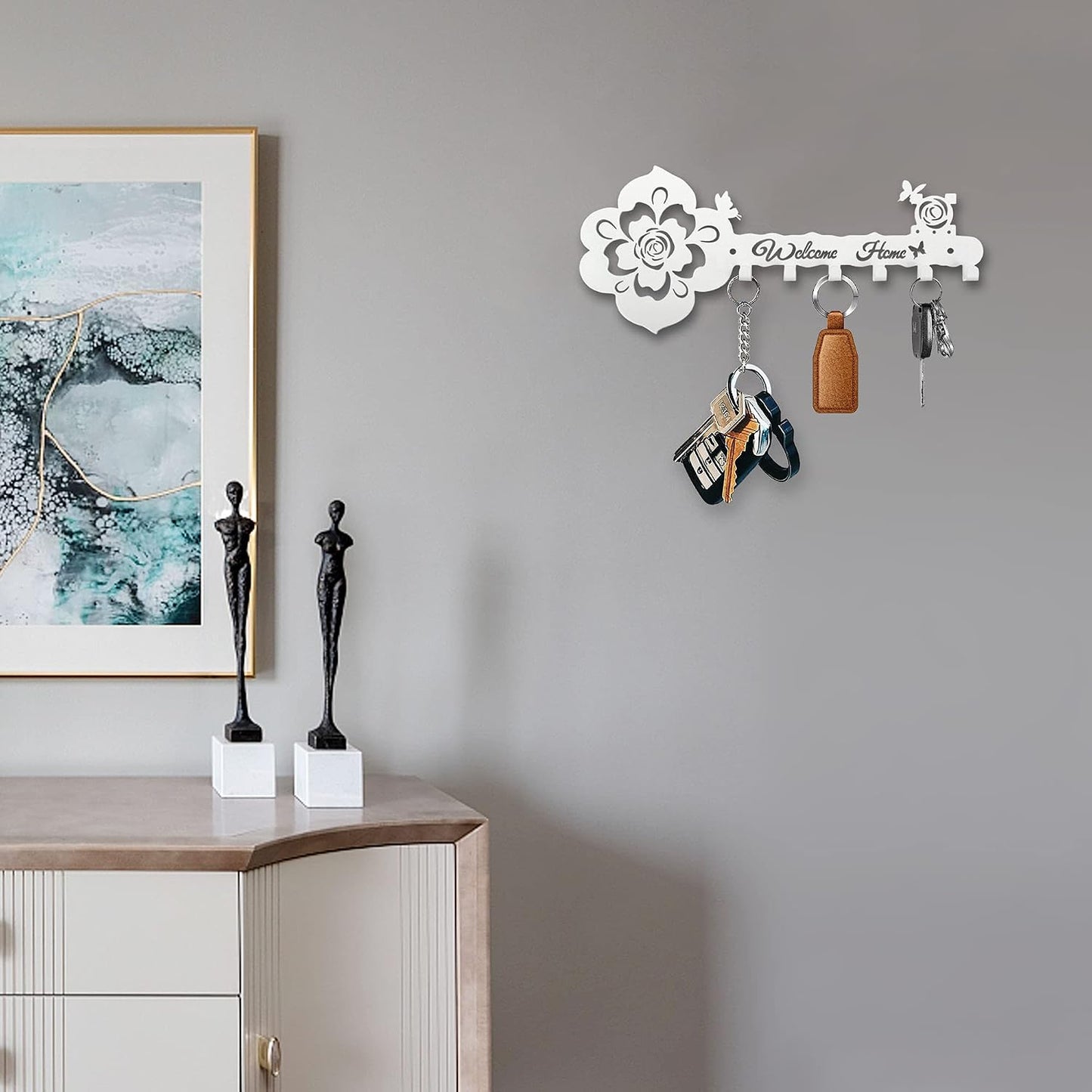 Deveosa Key Hooks Holder for Wall Decorative - Small Black Entryway Welcome Home Sign Key Hanging Hangers Wall Mounted Racks