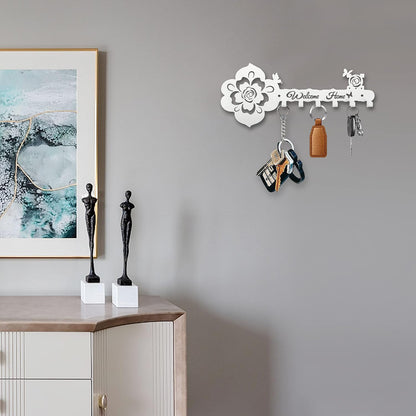 Deveosa Key Hooks Holder for Wall Decorative - Small Black Entryway Welcome Home Sign Key Hanging Hangers Wall Mounted Racks