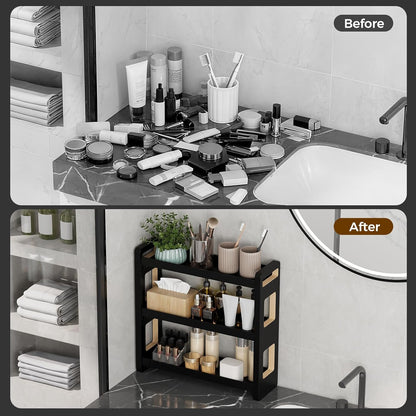 Bathroom Counter Organizer,Bathroom Counter Shelf,Bathroom Organizers,Under Sink Organizer,Cologne Organizer For Men,Colognes Stand,Cologne Cabinet,Vanity Shelf(Black 2 Tier)