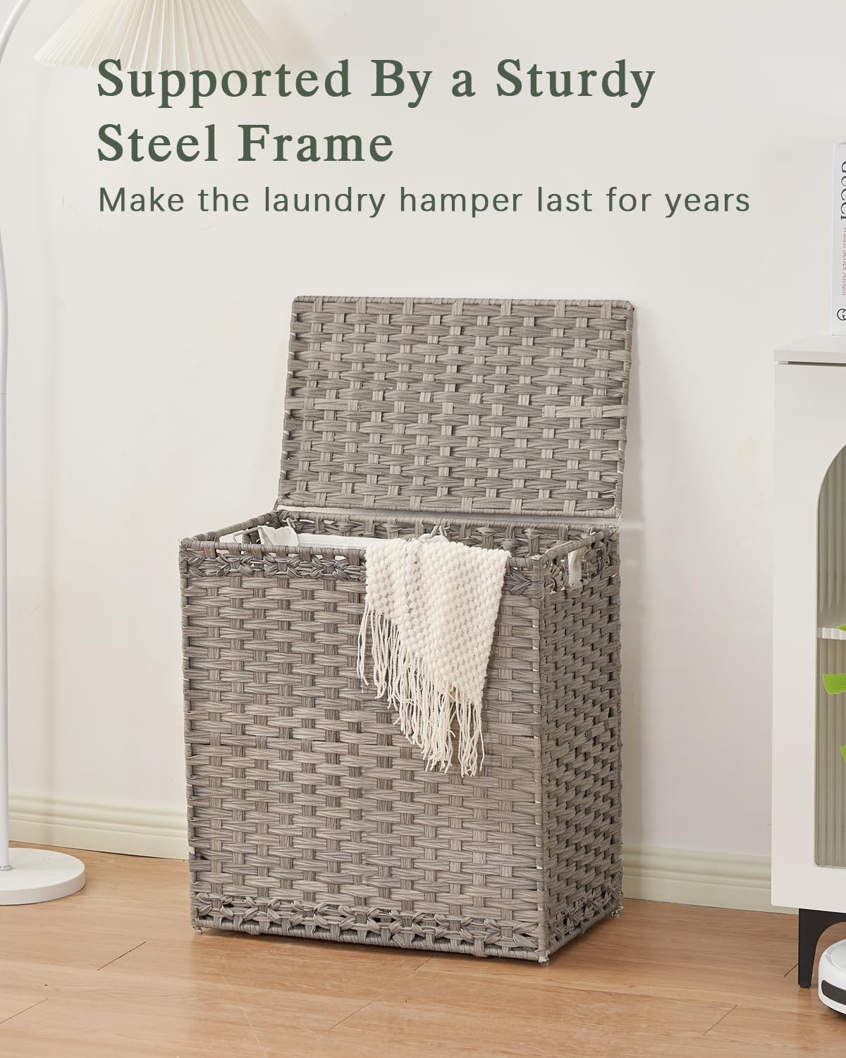 SETVSON Laundry Hamper with Lid Laundry Basket 132 L (35 Gal) Wicker Clothes Hamper, Handwoven Rattan Hamper with Handles and 4 Removable Liner Bags, 6 Mesh Bags for Laundry Bedroom Natural