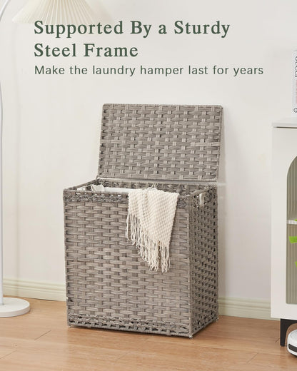 SETVSON Laundry Hamper with Lid Laundry Basket 132 L (35 Gal) Wicker Clothes Hamper, Handwoven Rattan Hamper with Handles and 4 Removable Liner Bags, 6 Mesh Bags for Laundry Bedroom Natural