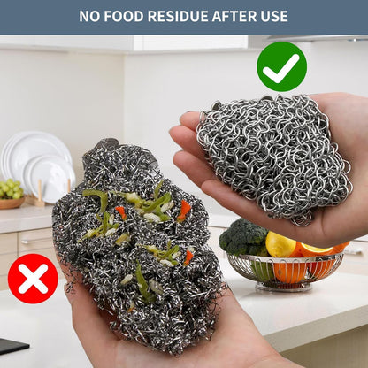 8"x6" Cast Iron Scrubber Stainless Steel Chainmail Cleaner for Pre-Seasoned Pans, Griddles, BBQ Grill and Pot Cookware Cleaning