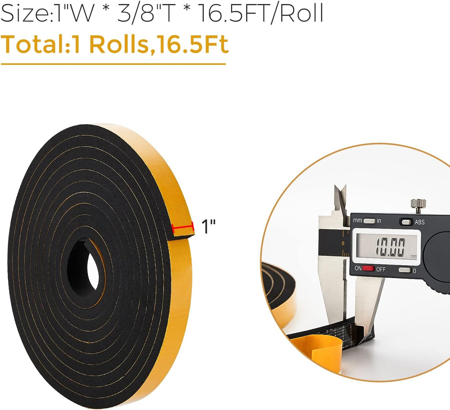 33 Feet Weather Stripping Door Seal- 1/2" Wide X 1/4" Thick Door Bottom Seal Strip High Density Foam Tape Adhesive Rubber Strip for Door Soundproofing,Window Insulation (1/2" x 1/4" x 33FT,Black)