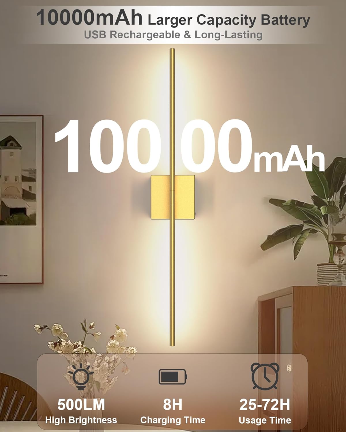 iThird Battery Operated Wall Sconce Set of 2: Rechargeable Wall Lights Wireless Sconces with Touch and Remote, 360° Rotate Magnetic Wall Scone Lighting Decor for Bedroom Living Room Hallway, 31.7Inch