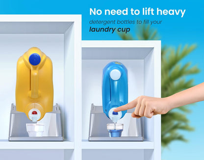 Liquid Laundry Detergent Holder Stand with Drip Tray - 1 Pack - White | Easy Pouring, Rubber Feet, Secure Strap, Angled Stand, Fabric Softener Dispenser for Laundry Room Organization & Storage