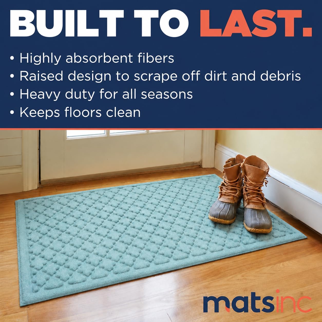 Artisan Entry Indoor Mats for Entryway, Durable & Easy to Clean Tray for Boots, Anti-Slip & Water-Resistant for Front Room, Made in The USA, 15" x 36", Blue, by Mats Inc.