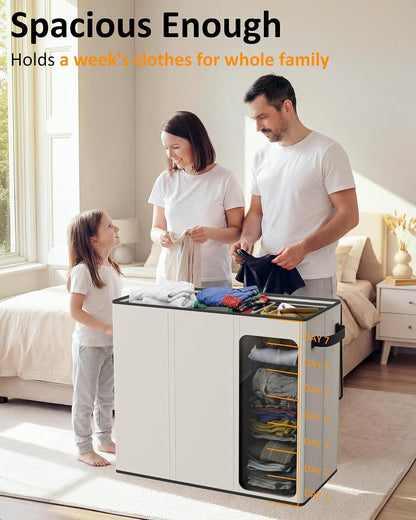 Optish 180L Laundry Hamper 3 Section, Large Laundry Hamper with Lid, Dirty Clothes Hampers with 3 Inner Bags, Laundry Basket Organizer for Laundry, Bedroom, Bathroom, Hamper 3 Compartment, Black