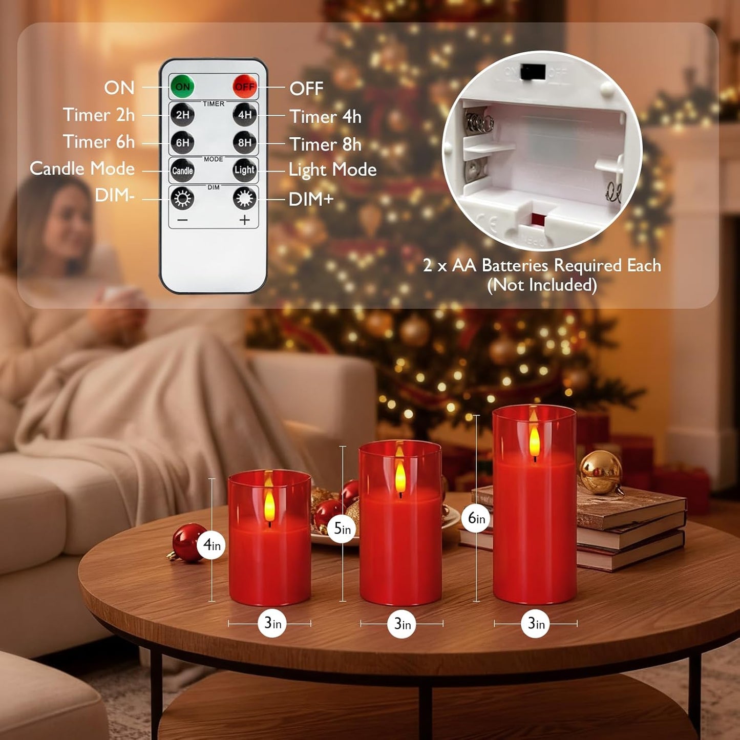 Amagic Clear Glass Flameless Candles Battery Operated with Timer, Remote Control, LED Pillar Candles, Battery Powered, Valentine's Day Decor, Pure White Wax, Set of 3