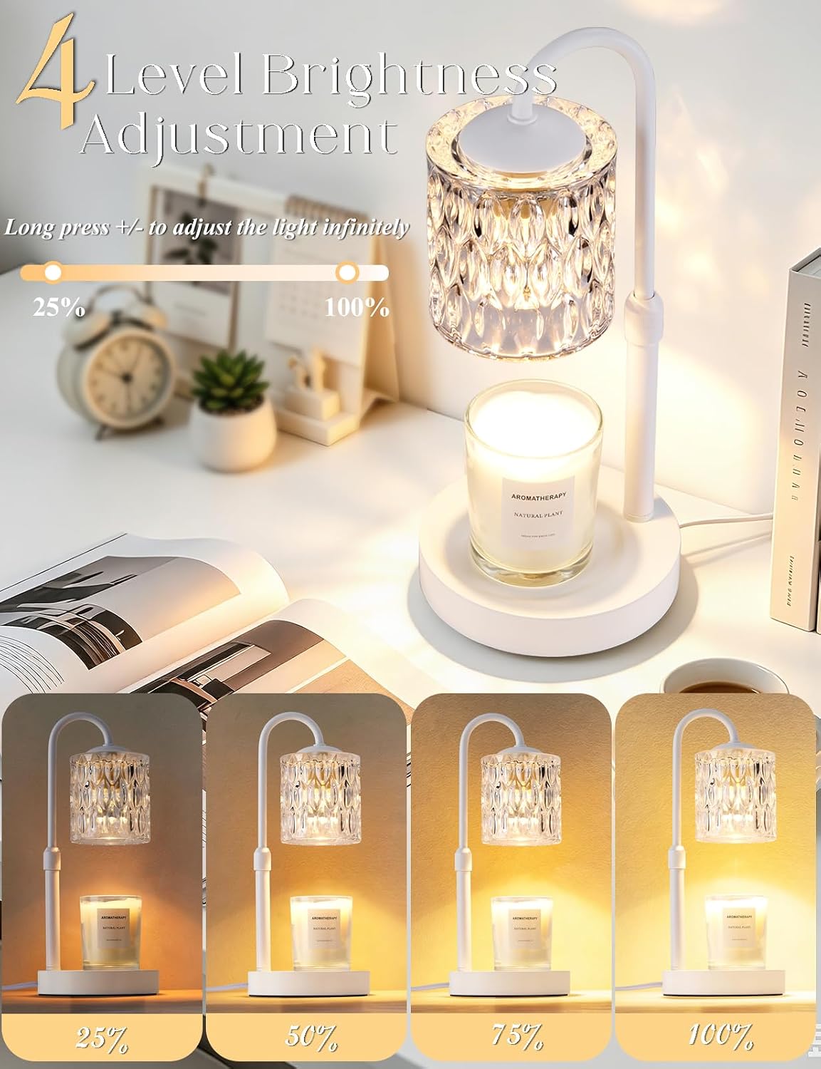 Briever Dimmable Candle Warmer Lamp with Timer, Height Adjustable Electric Candle Wax Warmer, Christmas Birthday Gifts for Women Mom, House Warming Gifts New Home Room Decor, Walnut Solid Wood Base