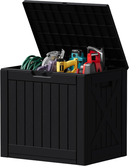 Devoko 30 Gallon Resin Deck Box Waterproof Outdoor Storage Box for Patio Furniture Pool Accessories Indoor Storage for Cushion Garden Tools (30 Gallon, Black)