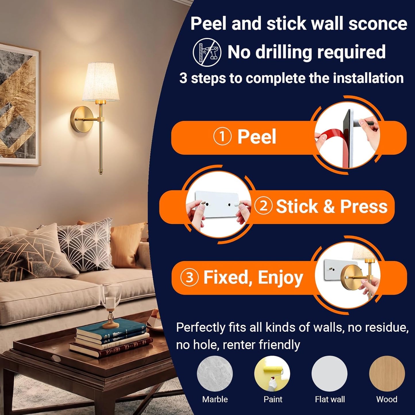 Battery Operated Wall Sconce Set Of Two with Remote Control, Indoor Not Hardwired Dimmable Battery Operated Wall Sconce Light Fixture with Fabric Linen Shade For Bedroom Living Room, Bulb Included ( C