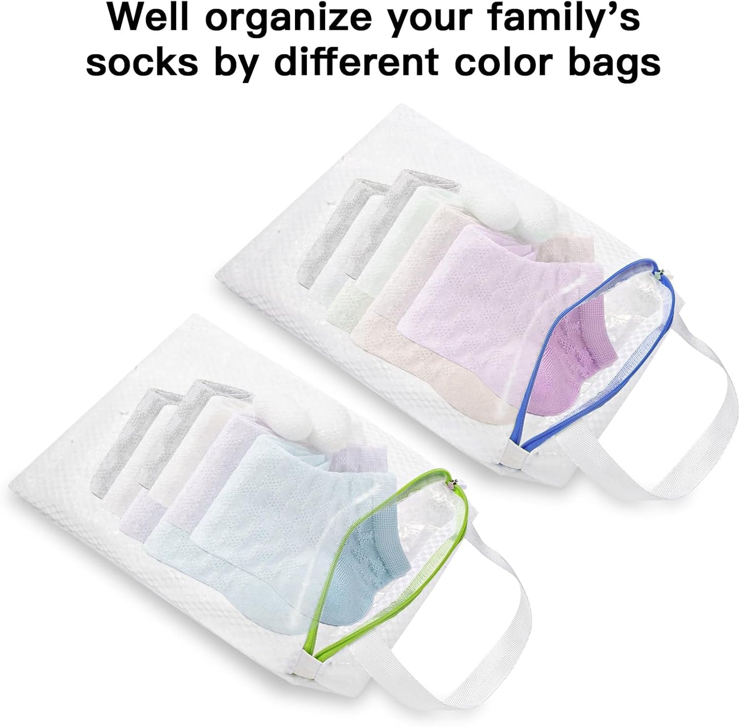 3 PACK Hanging Mesh Laundry Bags with S Metal Hooks,10x12 Inch Hanging Socks Laundry Bags, for Washing Machine