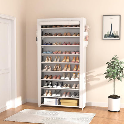 ROJASOP 10 Tier Shoe Rack with Covers,Large Capacity Stackable Tall Shoe Shelf Storage to 50-55 Pairs Shoes and Boots Sturdy Metal Free Standing Shoe Rack Organizer for Closet Entryway Garage