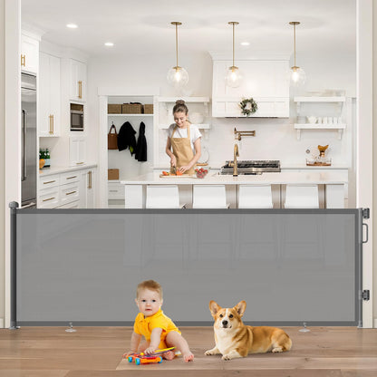 Retractable Baby Gate for Stairs & Doorways, Mesh Dog Gate Indoor Outdoor, Extends to 55" Wide 34" Tall Child Gate for Hallways, Deck, Porch, Pet Toddler Safety Essentials, Easy Install, Grey
