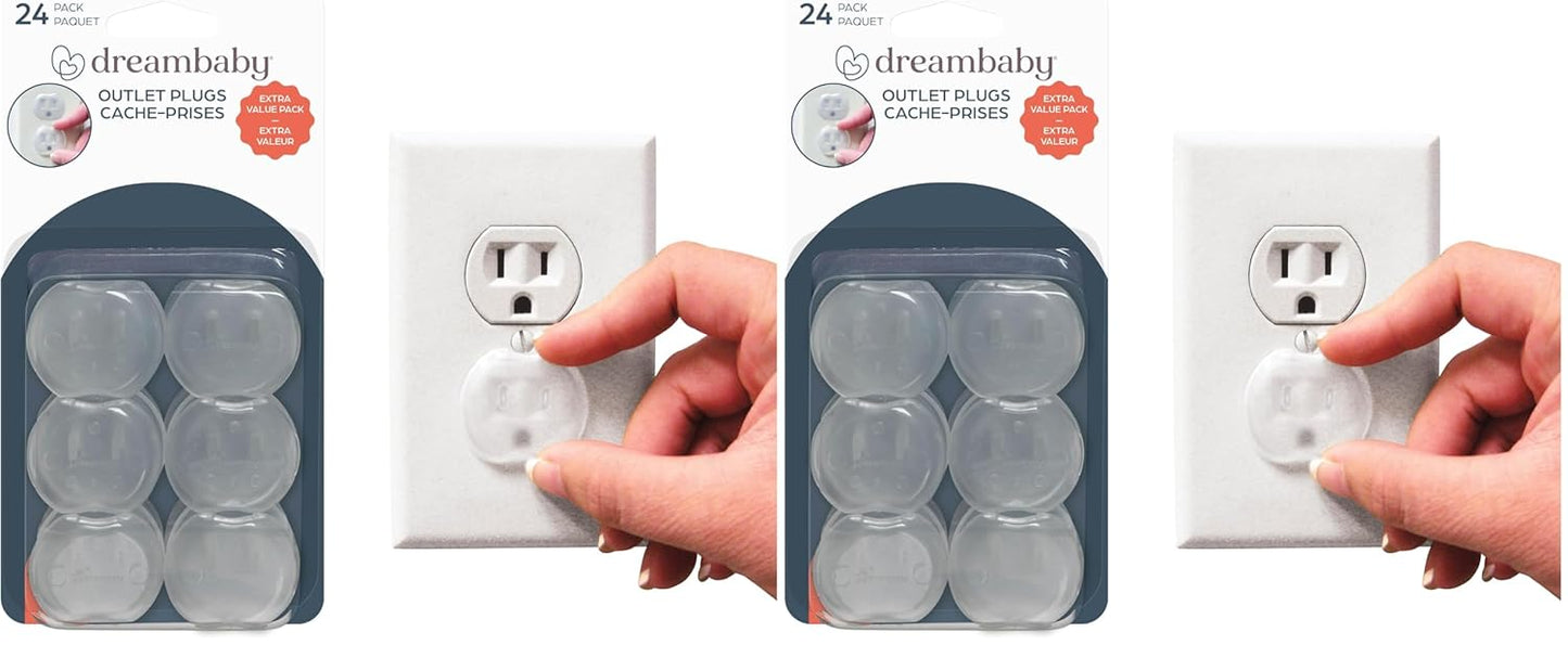 Dreambaby Plastic Baby Safety Outlet Plug Covers - 24 Pack - Outlet Covers Baby Proofing