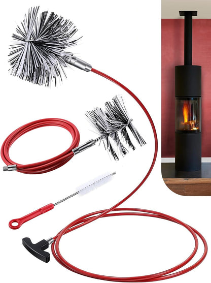 Feekoon Pellet Stove Cleaning Kit, 10 FT Flexible Steel Rod with 3" Brush Head, Flue Detail Cleaner, Pellet Stove Accessories for Vent Pipes Cleaning - Reduce Buildup & Improve Airflow