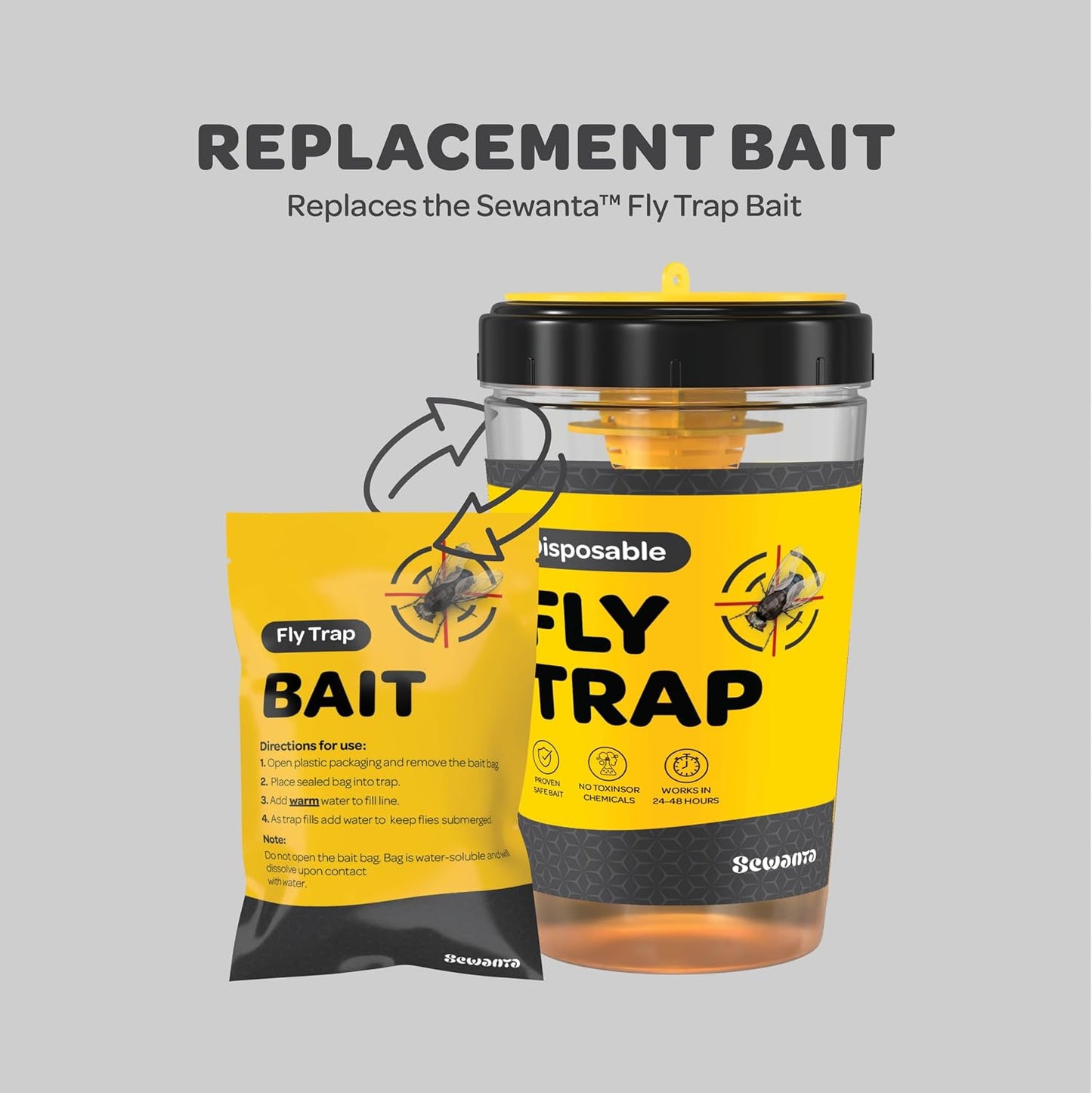 Outdoor Fly Trap [Set of 2] Fly Traps with Dissolvable Non-Toxic Bait - Fly Repellent for Outdoor Use Only - Controls Flies for Patios, Barns, Ranches Etc. Hanging Fly Traps with Tie Included