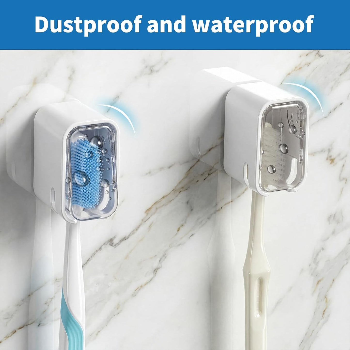 2 PCS Wall Mounted Toothbrush Holders Single Slot Toothbrush Holders with Cover for Shower Electric Toothbrushes Home Travel Storage (White)