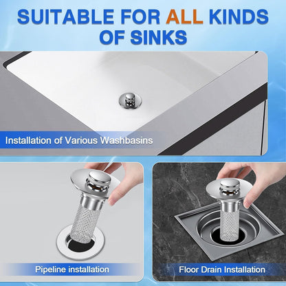 Bathroom Sink Stopper, Stainless Steel Removable Drain Strainer, Hair Catcher Basket, Bathroom Sink Plug Replacement (2 Pack)