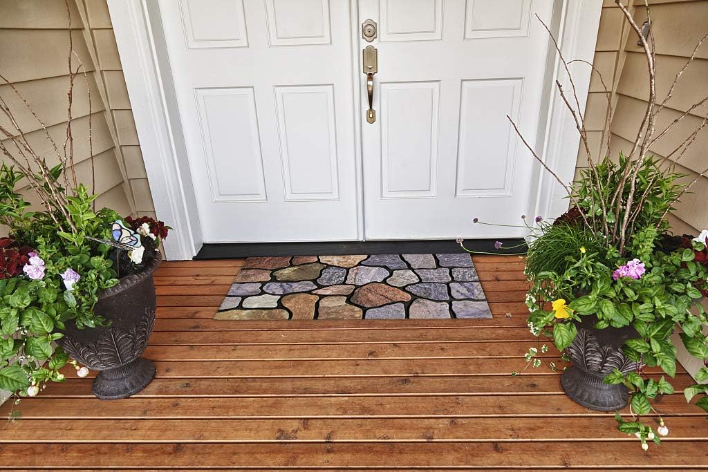 Cobblestone Front Door Mat & Entrance Rug - Waterproof, 18''x30'' Patio Rug, Dirt & Mud Trapper, Outdoor Welcome Doormat
