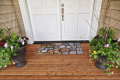 Cobblestone Front Door Mat & Entrance Rug - Waterproof, 18''x30'' Patio Rug, Dirt & Mud Trapper, Outdoor Welcome Doormat