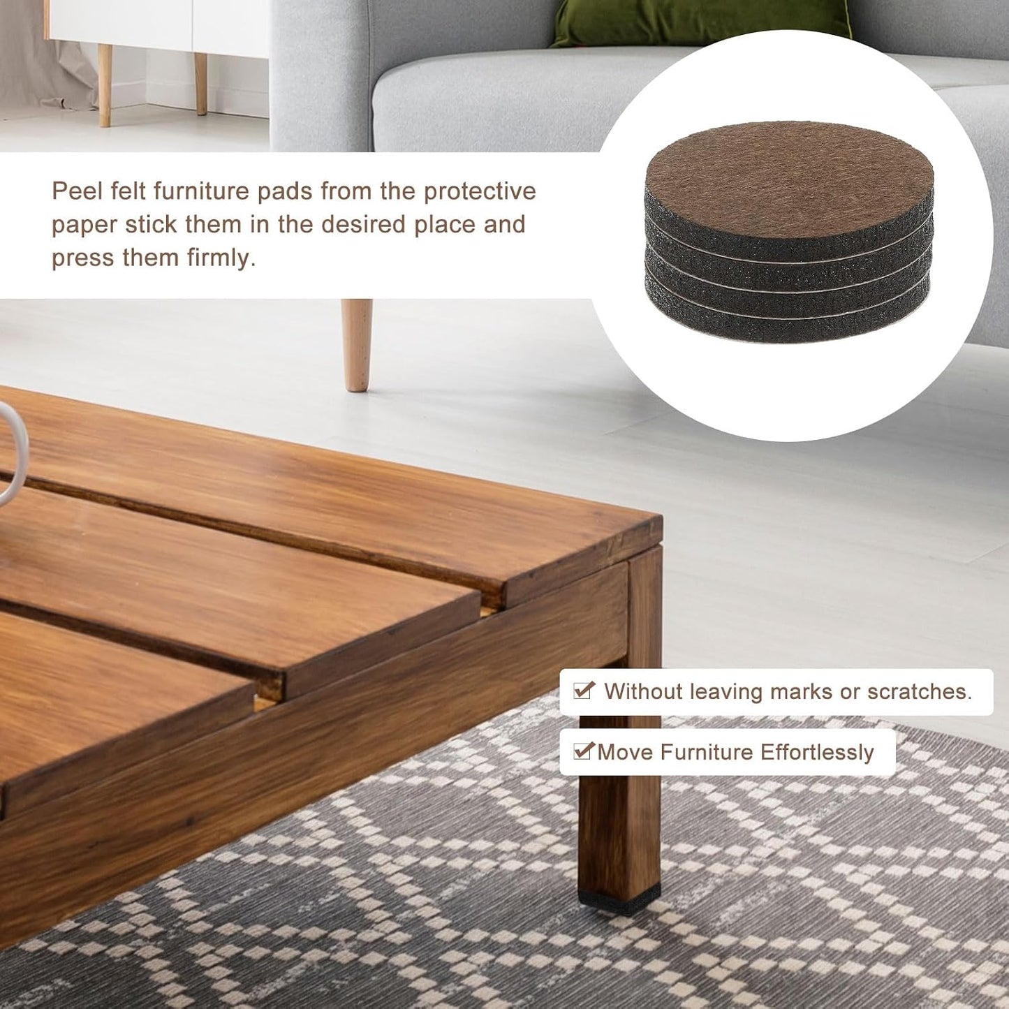 uxcell Furniture Pads, 24Pcs 1.25" - Round Self Adhesive Felt Furniture Pads, Floor Protectors for Furniture Feet Chairs Legs Hardwood Floors (Brown)