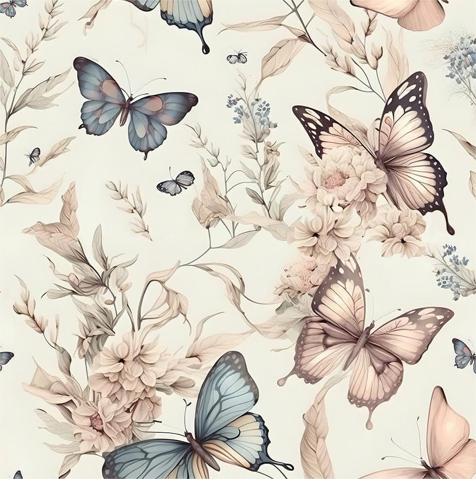 MuralPeel White/Pink/Gold Floral Garden Black Blue Flowers Vintage Peel and Stick Wallpaper Self Adhesive Removable Easy Peel Off Contact Paper Stick on Wall Paper for Bedroom Cabinet Renter Friendly