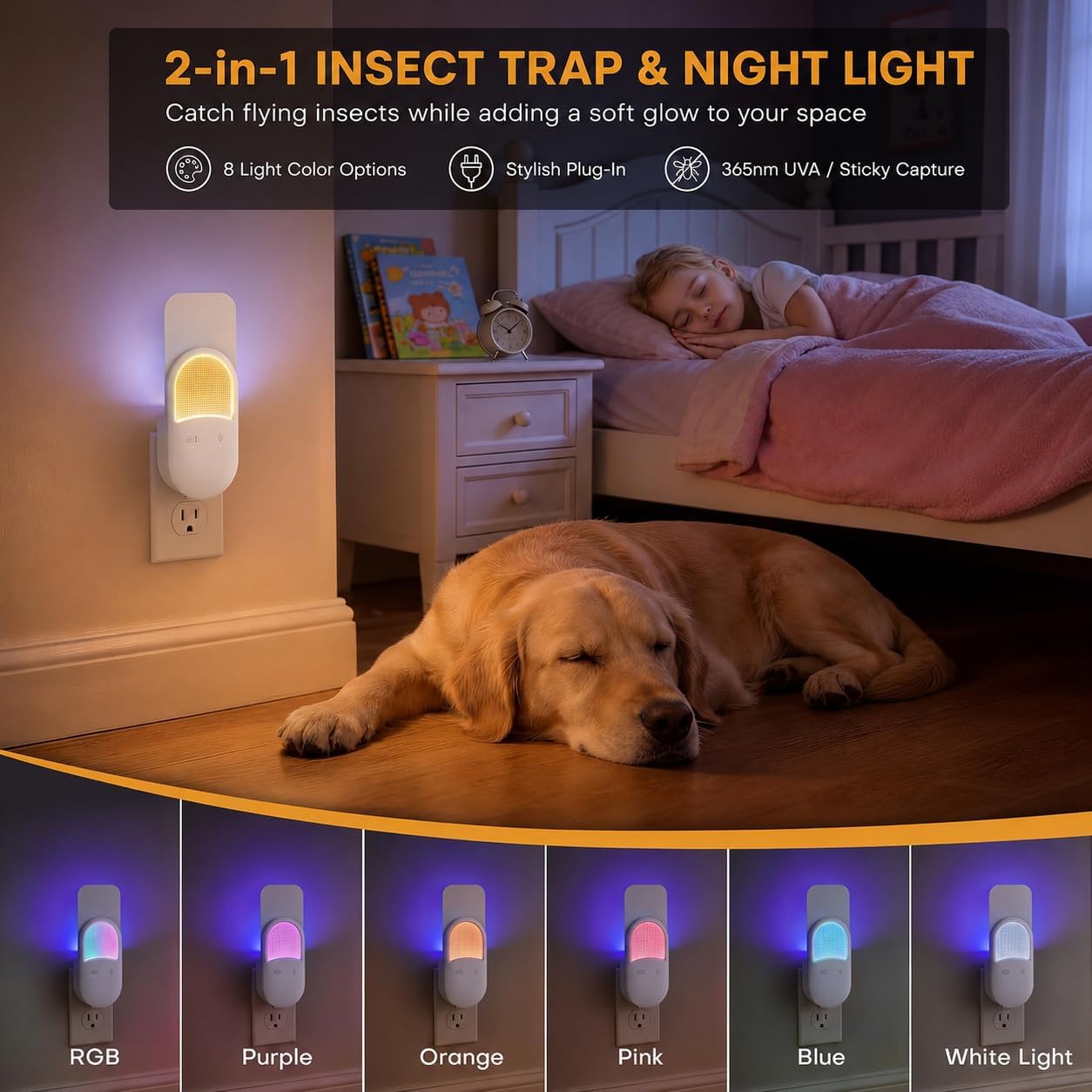 Fruit Fly Traps for Indoors Plug-in with Double-Sided Sticky Glue Cards | Flying Insect Trap for Fruit Flies, Gnats, Moths, Includes 3 Refills for House